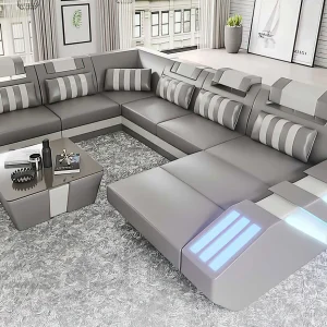 McManu Modern Leather Sectional with LED Light