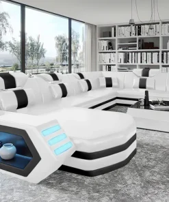 McManu Modern Leather Sectional with LED Light